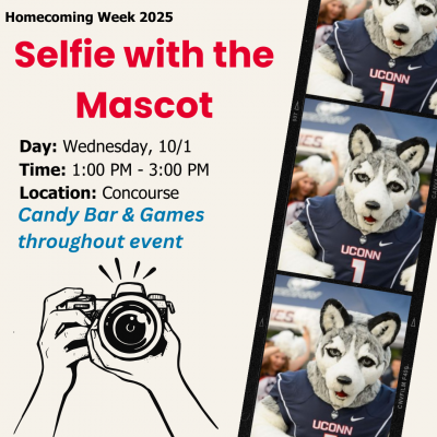 Flyer for Selfie with the Mascot on 10/1/25 at 1 PM in the concourse.